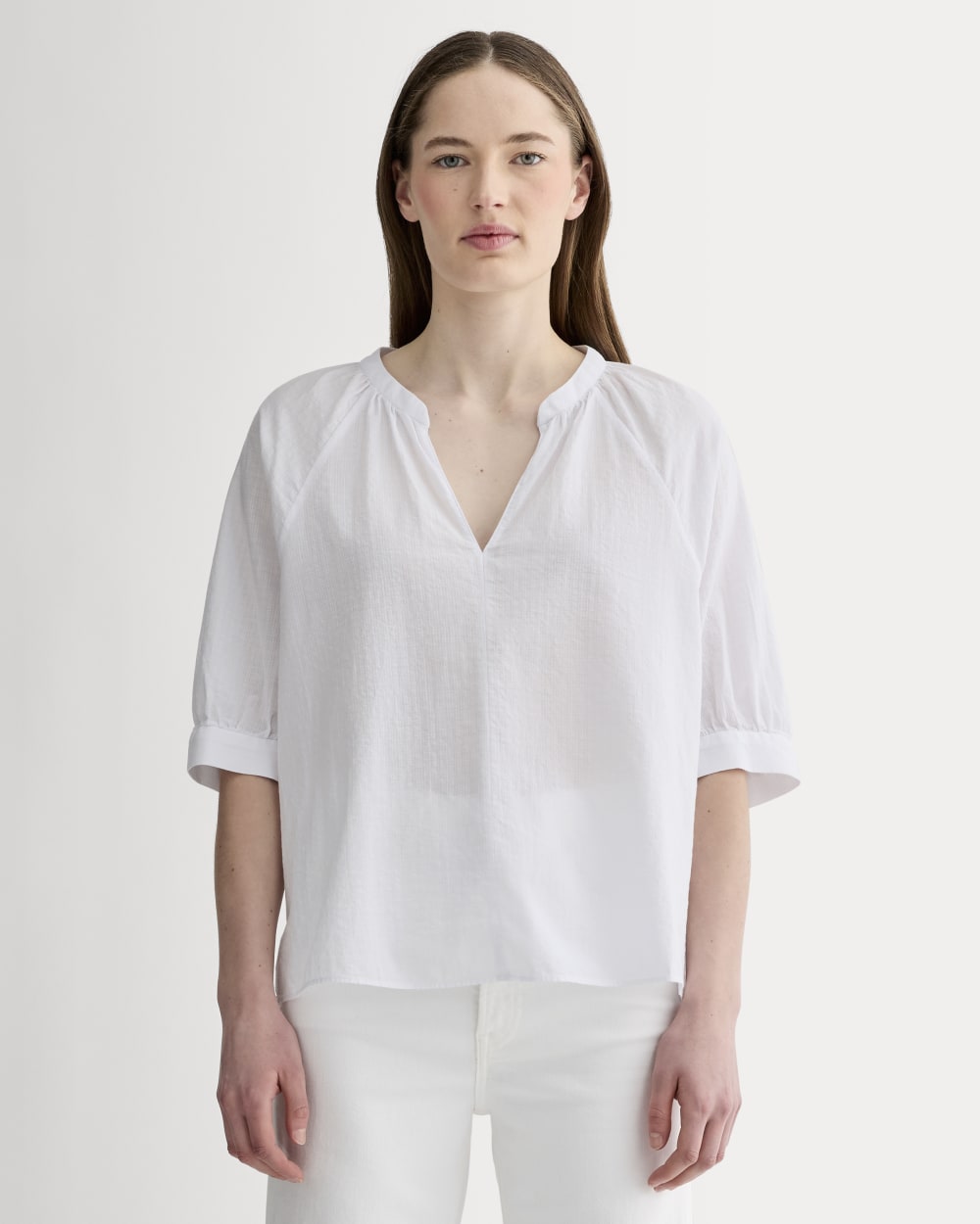womens-gauze-gathered-top-white | primary