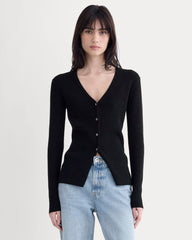 womens-cashmere-ribbed-v-neck-cardigan-black | primary