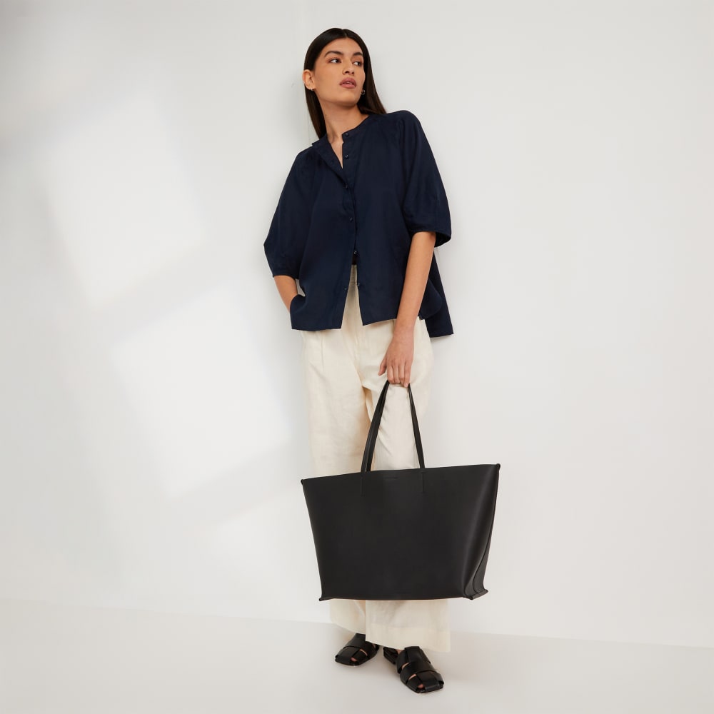 womens-linen-puff-sleeve-shirt-navy