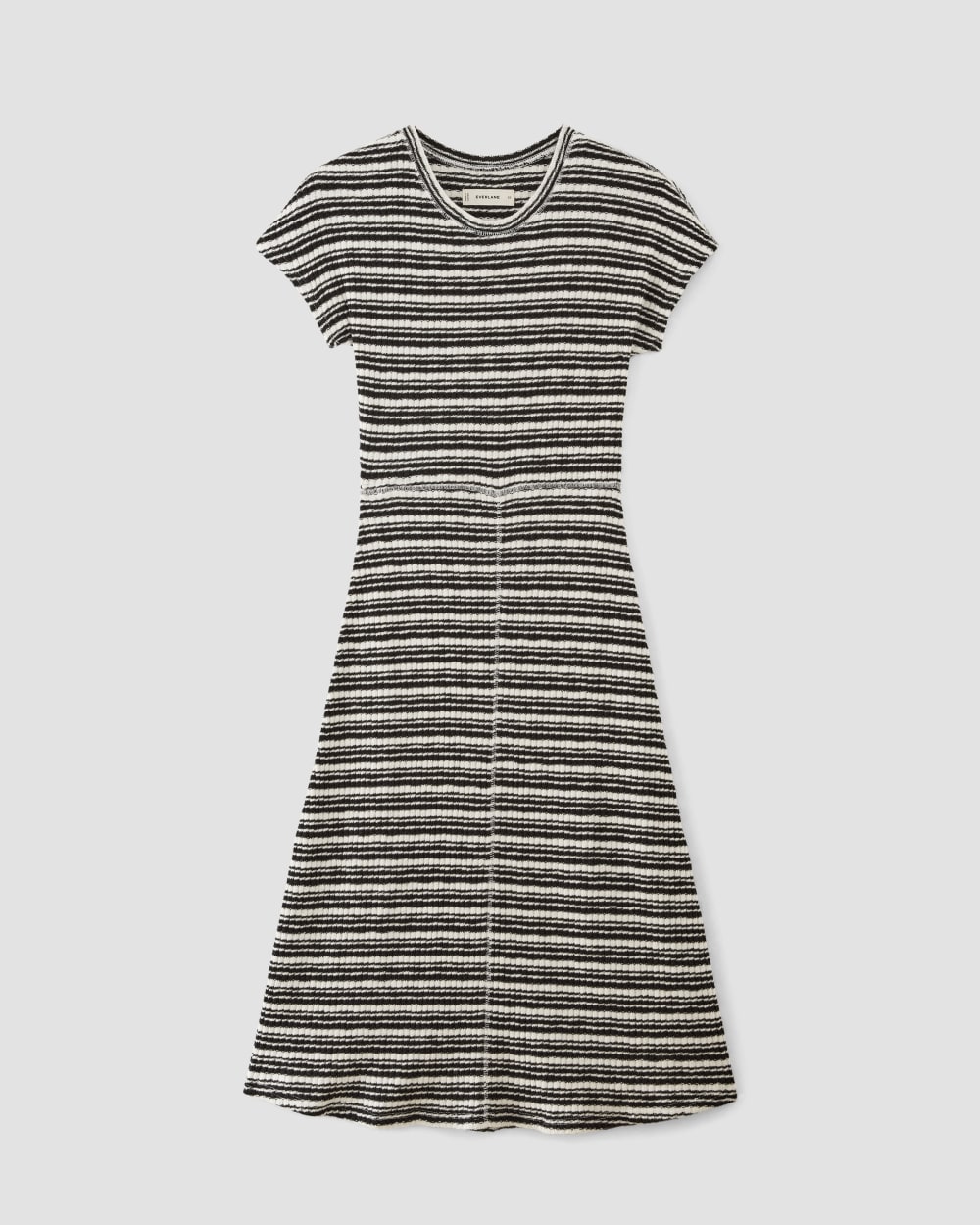 womens-rib-knit-cap-sleeve-midi-dress-bone-black | alt