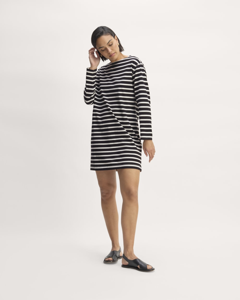 womens-organic-cotton-striped-tee-dress-black-bone | primary