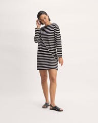 womens-organic-cotton-striped-tee-dress-black-bone | primary