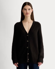womens-cotton-v-neck-cocoon-cardigan-black | primary