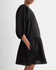 womens-gauze-puff-sleeve-mini-dress-black