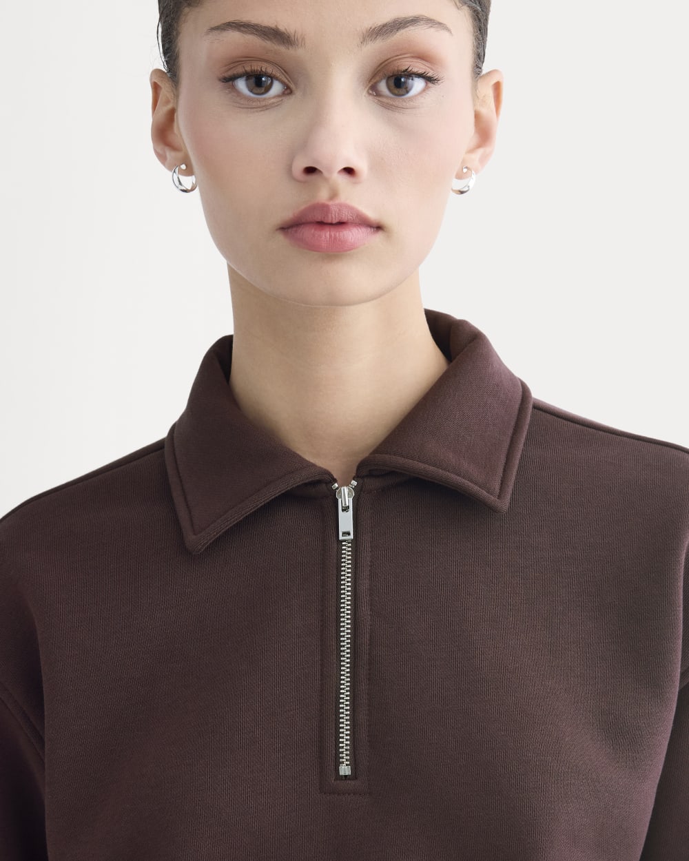 womens-luxe-fleece-zip-polo-dark-chocolate