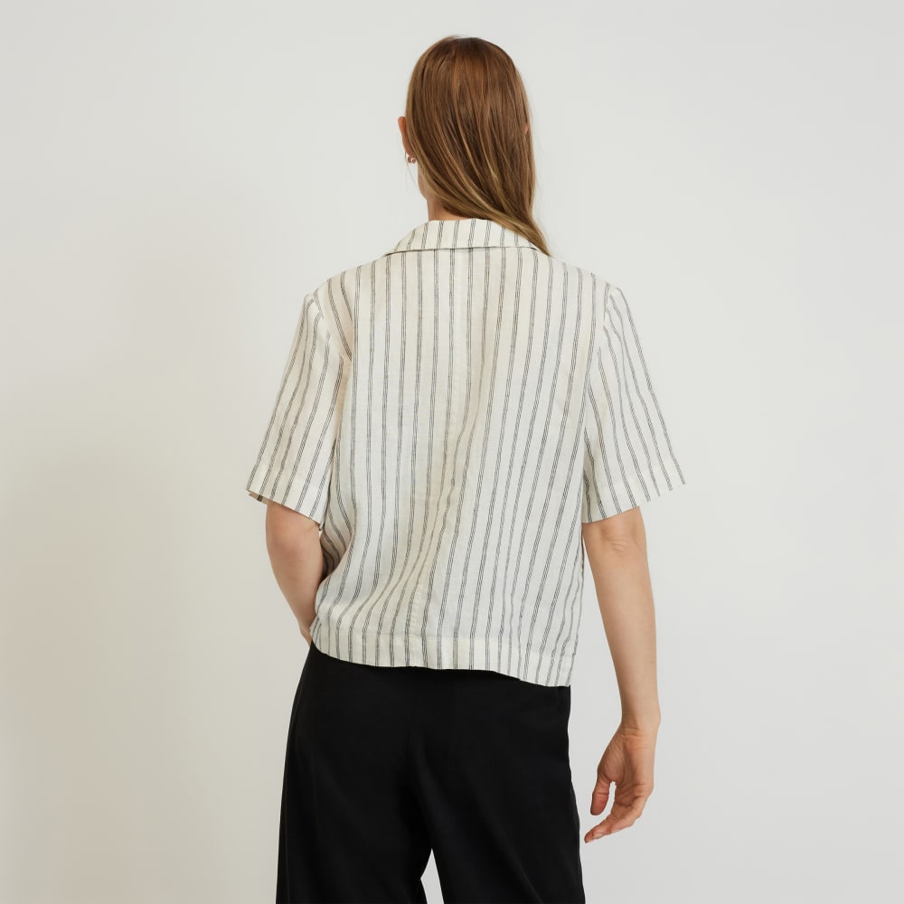 womens-linen-workwear-shirt-black-canvas-tan