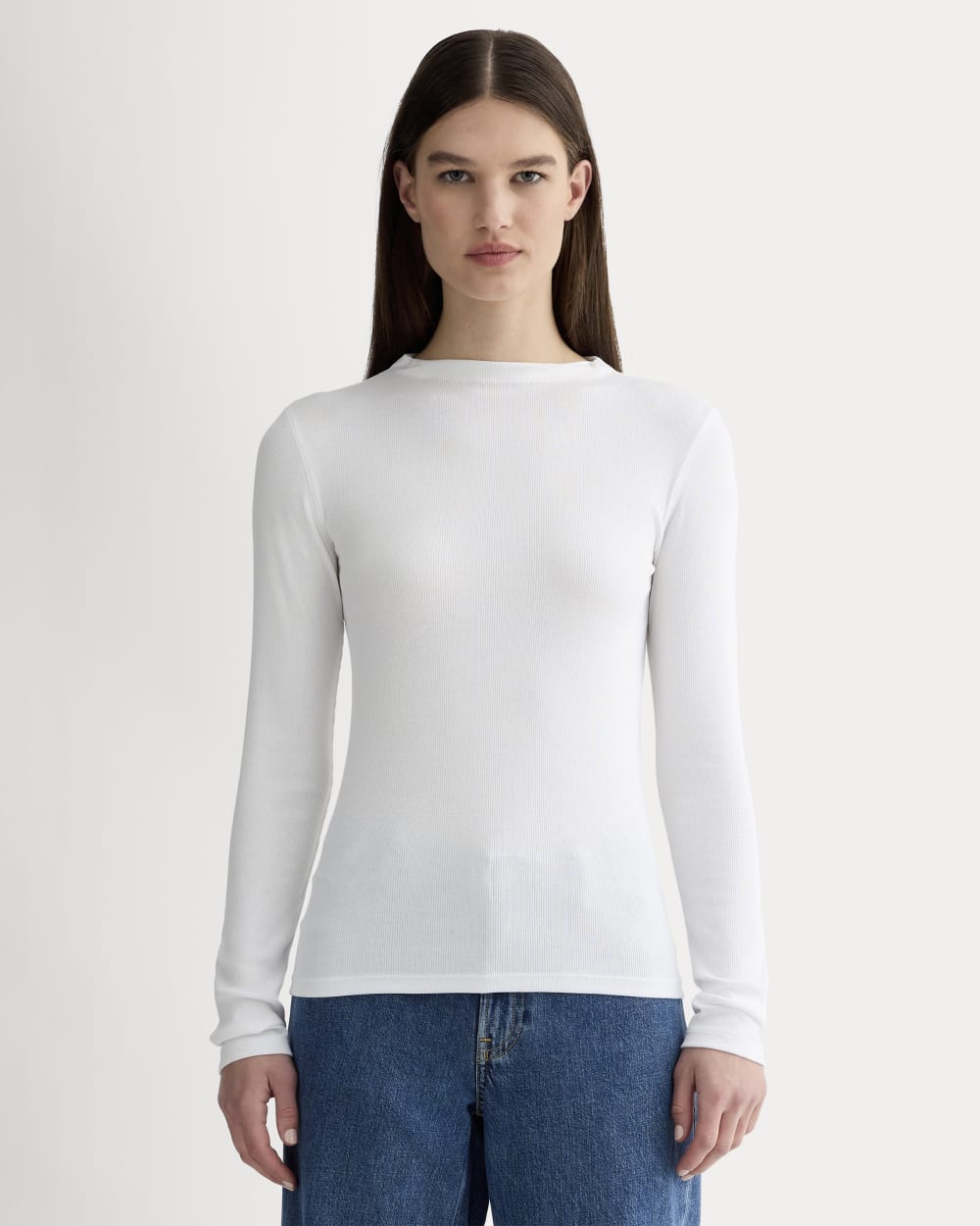 womens-luxe-rib-funnel-neck-tee-white | primary