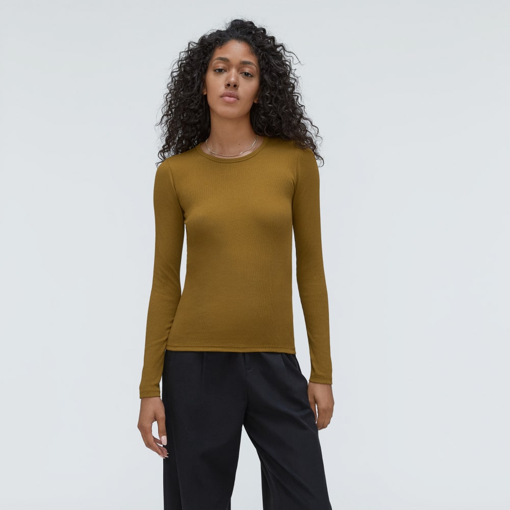 womens-supima-rib-long-sleeve-crew-tapenade | primary