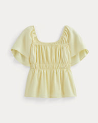 womens-flutter-sleeve-top-stretch-linen-light-yellow | alt