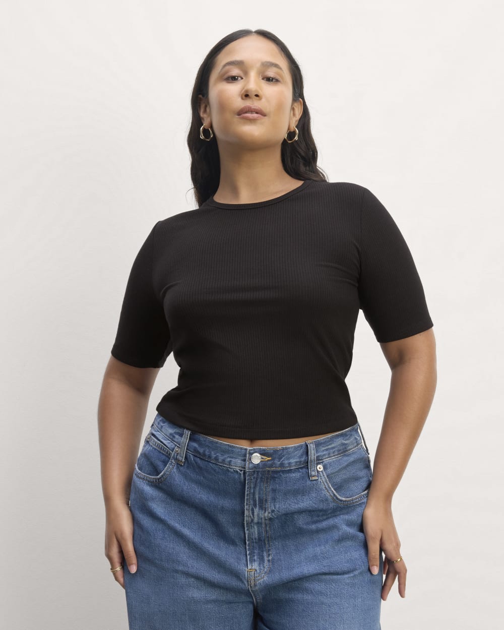 womens-tencel-rib-cropped-shimmy-tee-black | primary