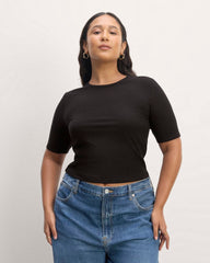 womens-tencel-rib-cropped-shimmy-tee-black | primary