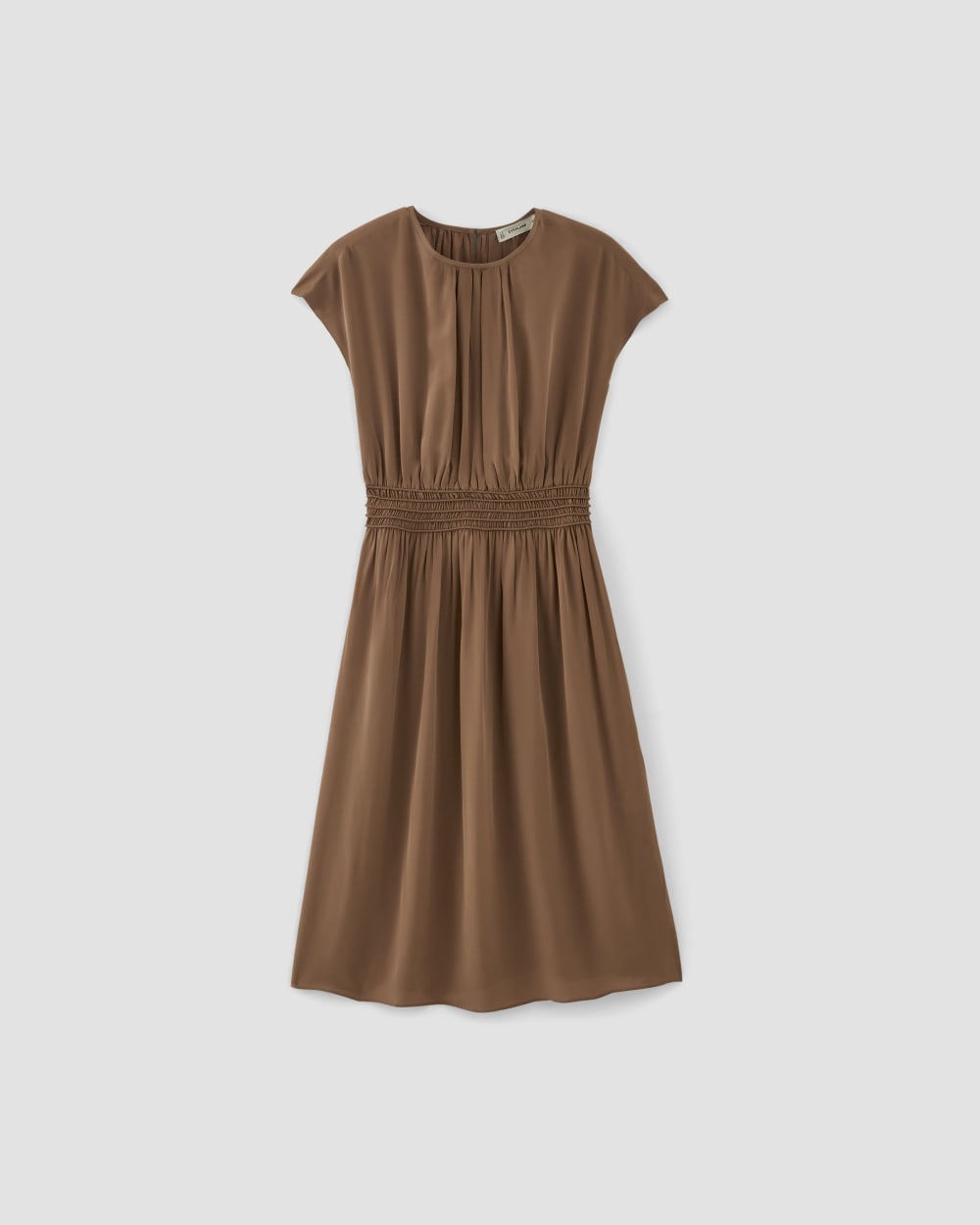 womens-viscose-gathered-midi-dress-carob-brown | alt