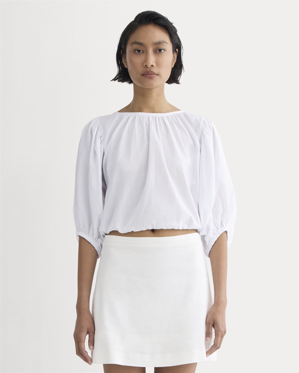 womens-gauze-puff-sleeve-top-white | primary