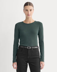 womens-supima-rib-long-sleeve-crew-heathered-dark-sea | primary