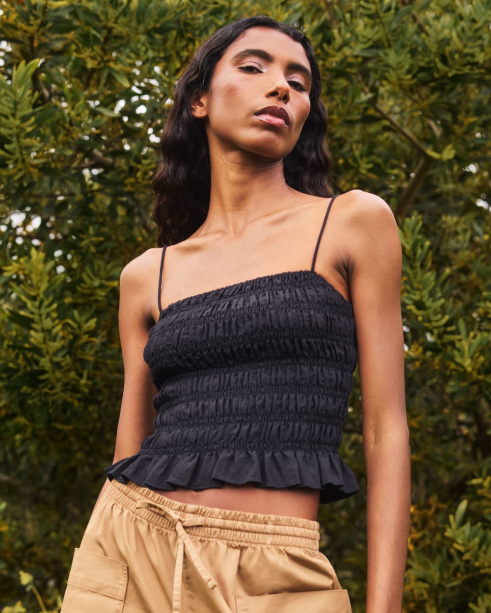 womens-smocked-tank-black | editorial