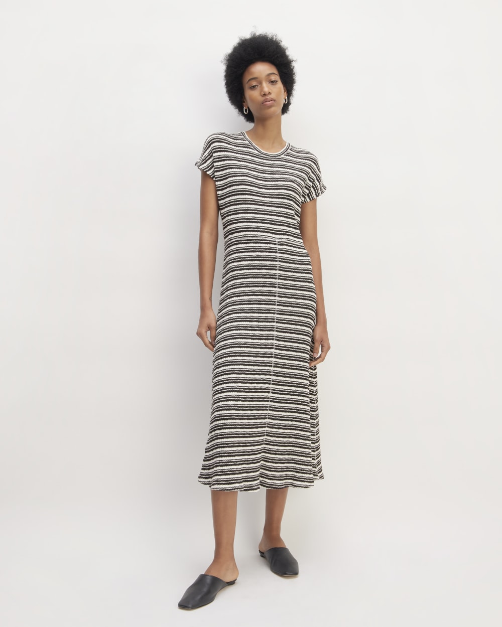 womens-rib-knit-cap-sleeve-midi-dress-bone-black | primary