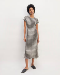 womens-rib-knit-cap-sleeve-midi-dress-bone-black | primary