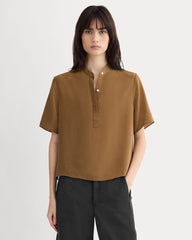 womens-washable-silk-ss-popover-top-toffee | primary