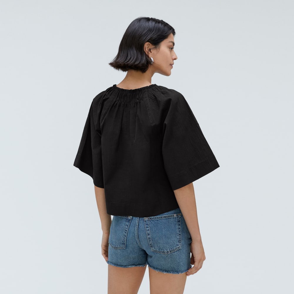 womens-seersucker-gathered-tee-black