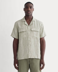 mens-linen-ss-camp-shirt-oil-green-white | primary
