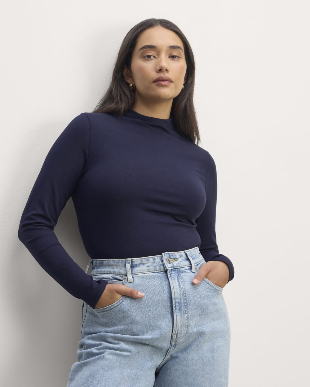 womens-supima-funnel-neck-ls-tee-navy | primary