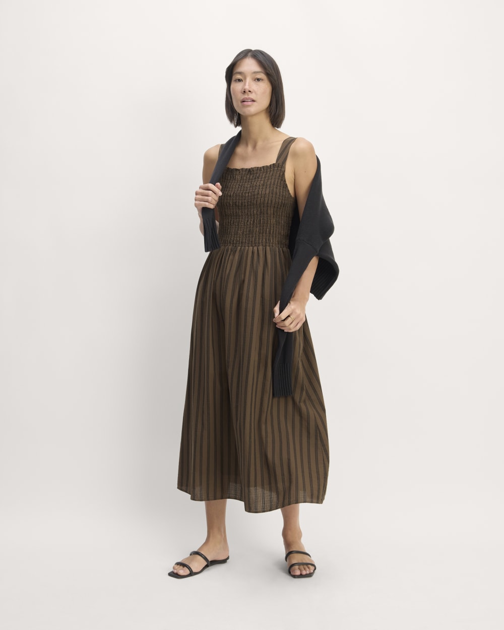 womens-gauze-smock-dress-cocoa-black | primary