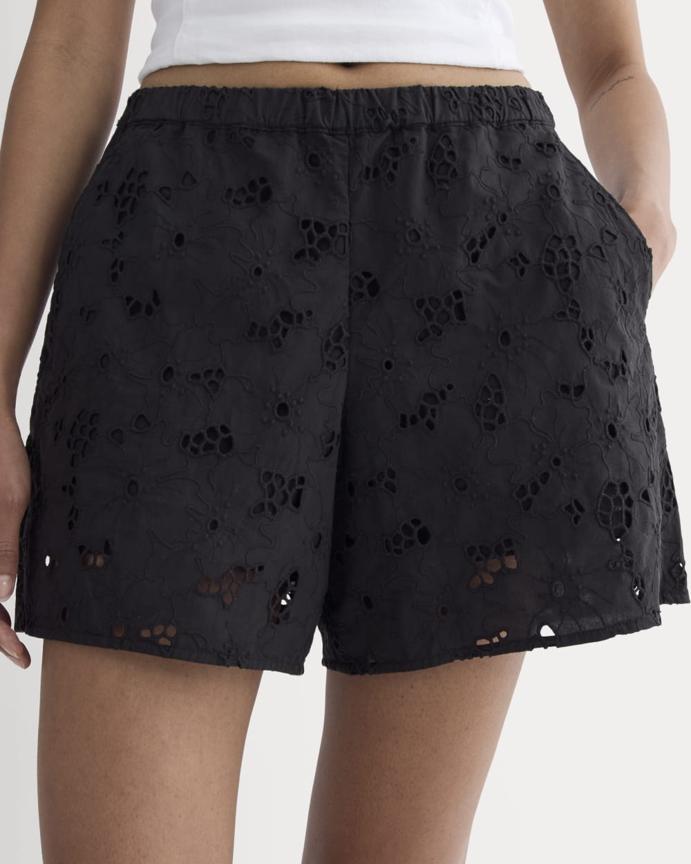 womens-eyelet-pull-on-short-black