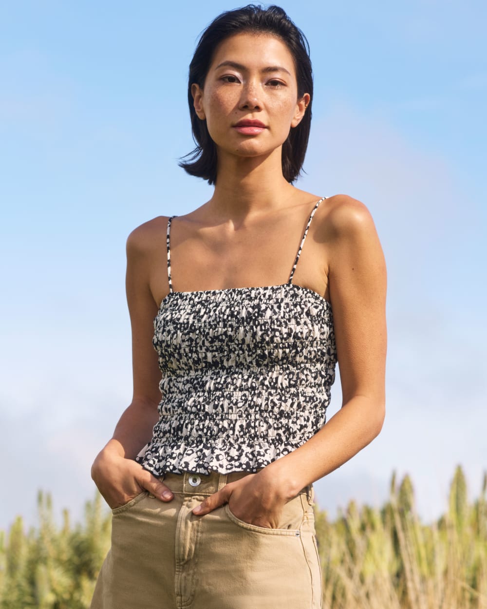 womens-smocked-tank-bone-blackfloral | editorial