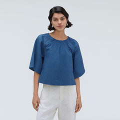 womens-seersucker-gathered-tee-deep-blue