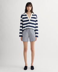 womens-easy-chino-long-short-dark-denim-pinstripe | primary