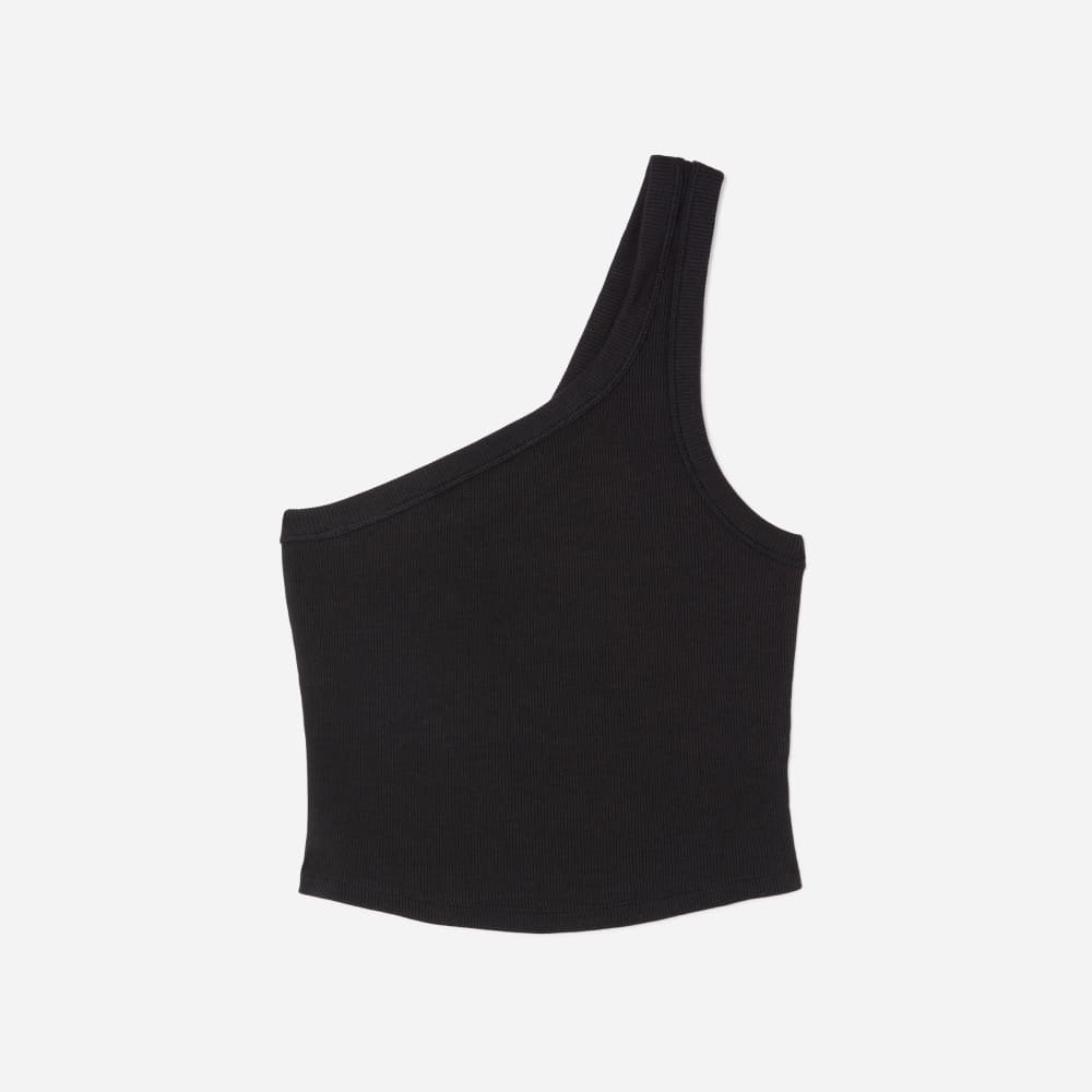 womens-ribbed-one-shoulder-tank-black | alt