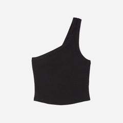 womens-ribbed-one-shoulder-tank-black | alt