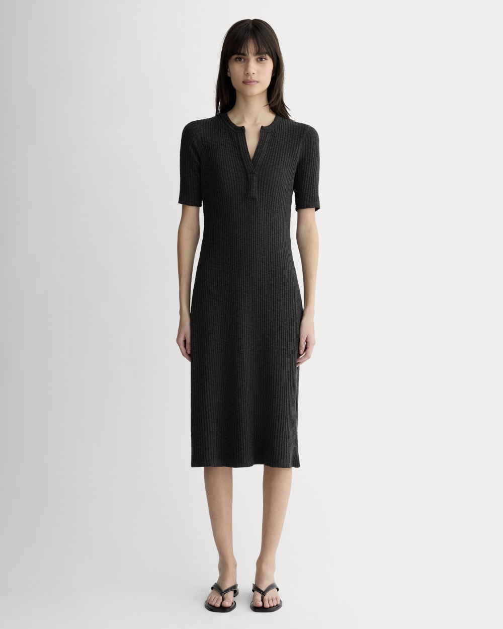 womens-rib-knit-henley-dress-black | primary