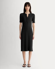 womens-rib-knit-henley-dress-black | primary