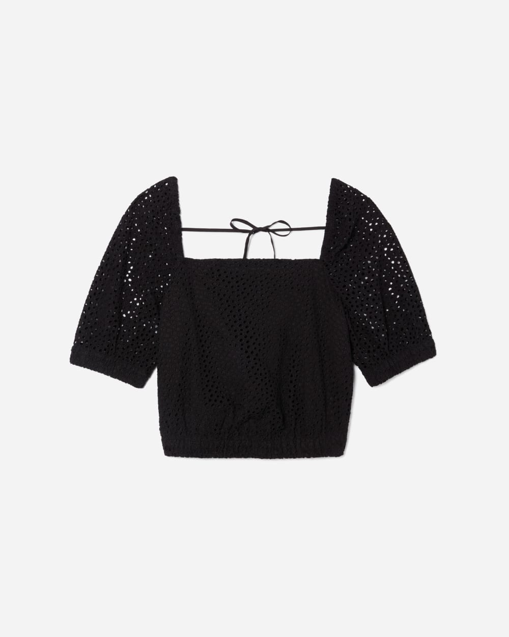 womens-eyelet-puff-sleeve-top-black