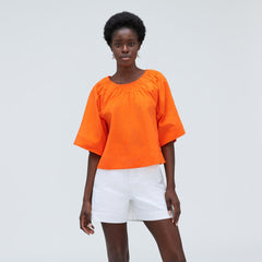 womens-seersucker-gathered-tee-bright-orange