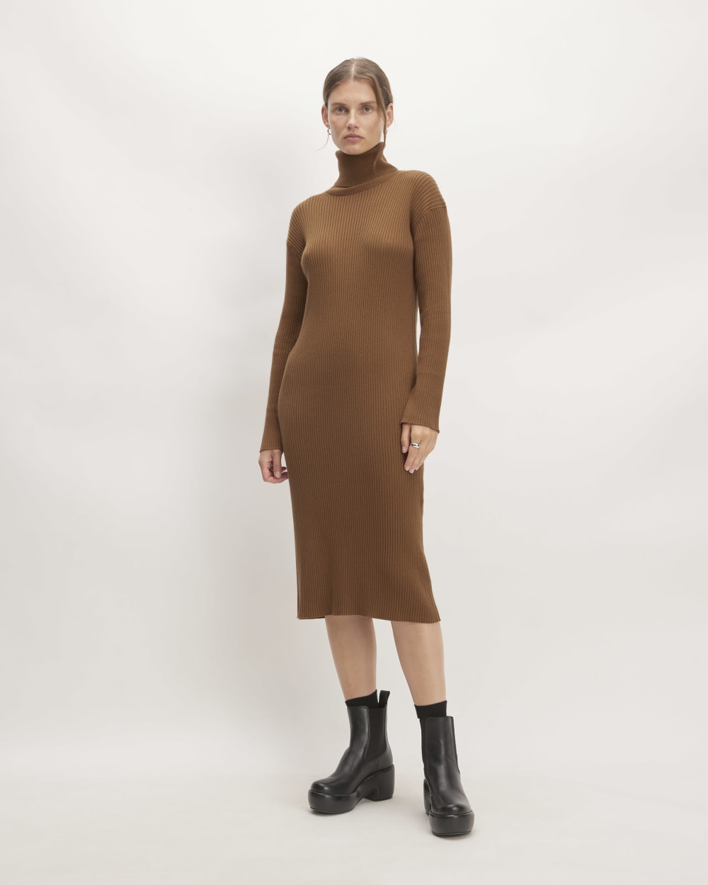 womens-cotton-merino-turtleneck-dress-camel | primary