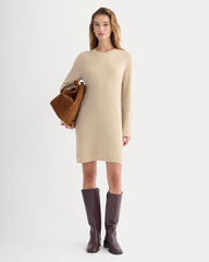 womens-cashmere-long-sleeve-mini-dress-heather-light-camel | primary