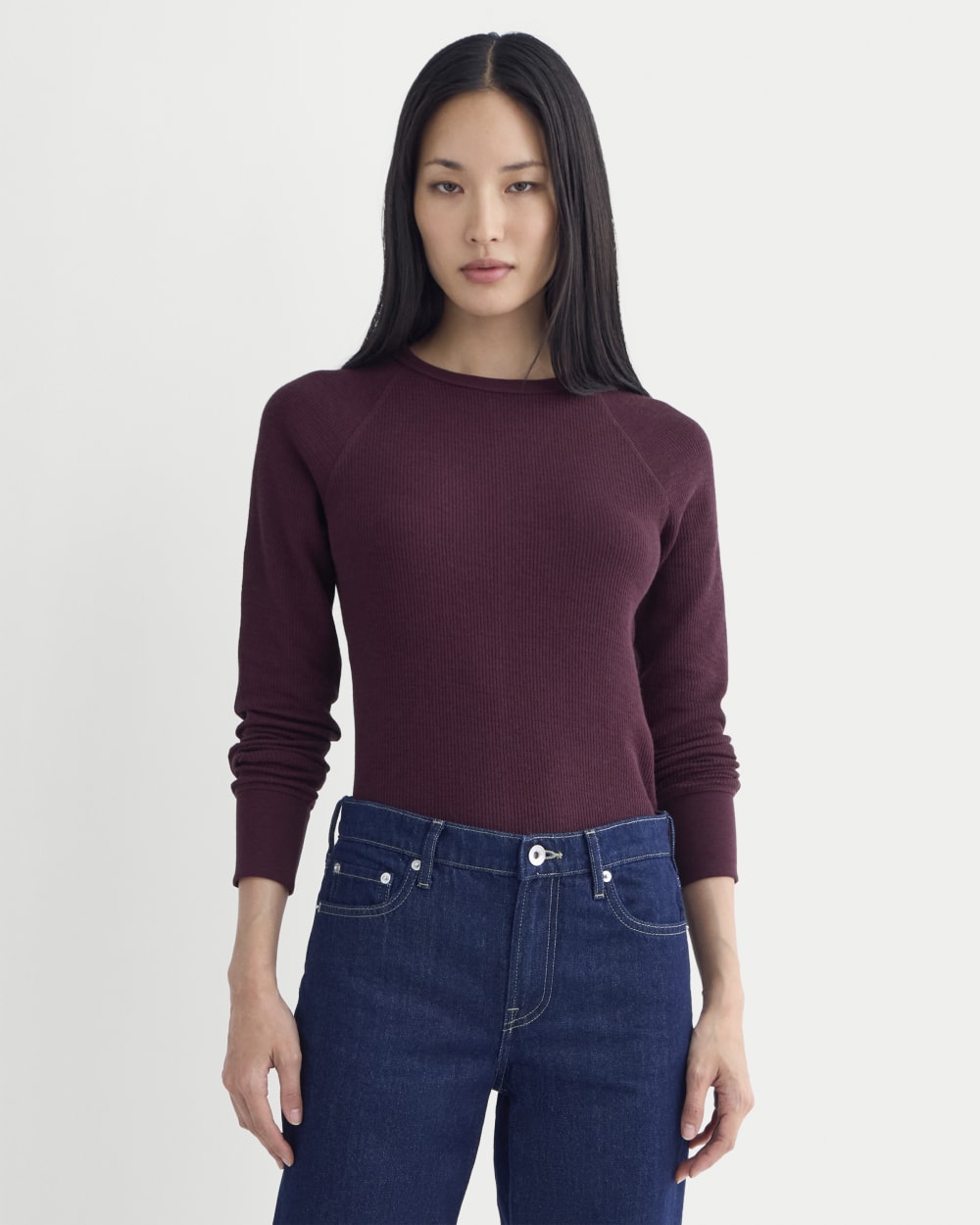 womens-slim-fit-crew-in-cozy-waffle-heathered-port-royale | primary
