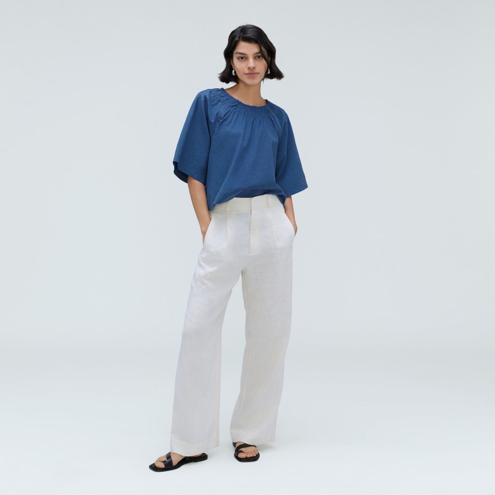 womens-seersucker-gathered-tee-deep-blue