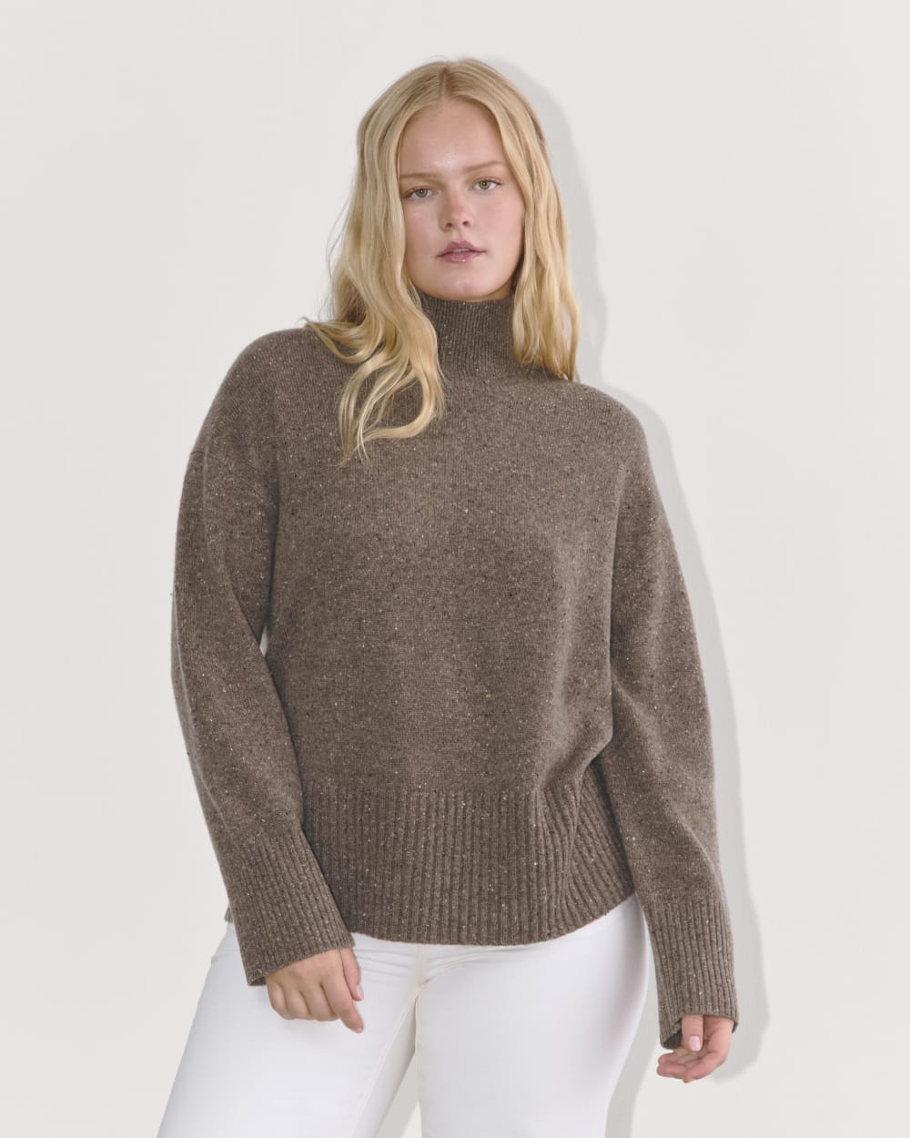 womens-cashmere-boxy-turtleneck-sweater-taupe-brown-donegal | primary