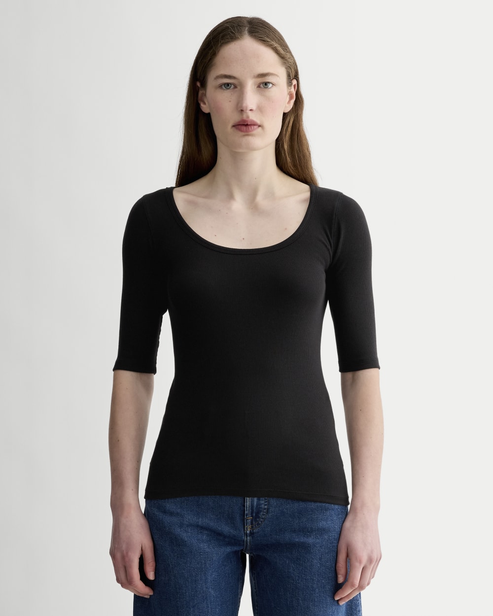 womens-supima-micro-rib-scoop-neck-tee-black | primary