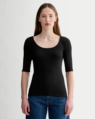 womens-supima-micro-rib-scoop-neck-tee-black | primary