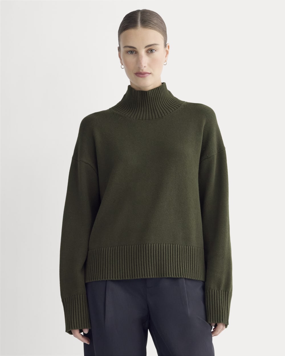 womens-cotton-boxy-turtleneck-dark-green | primary