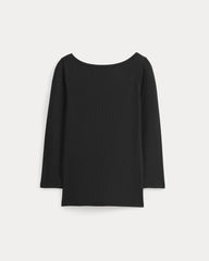 womens-luxe-rib-3-4-sleeve-boatneck-tee-black | alt