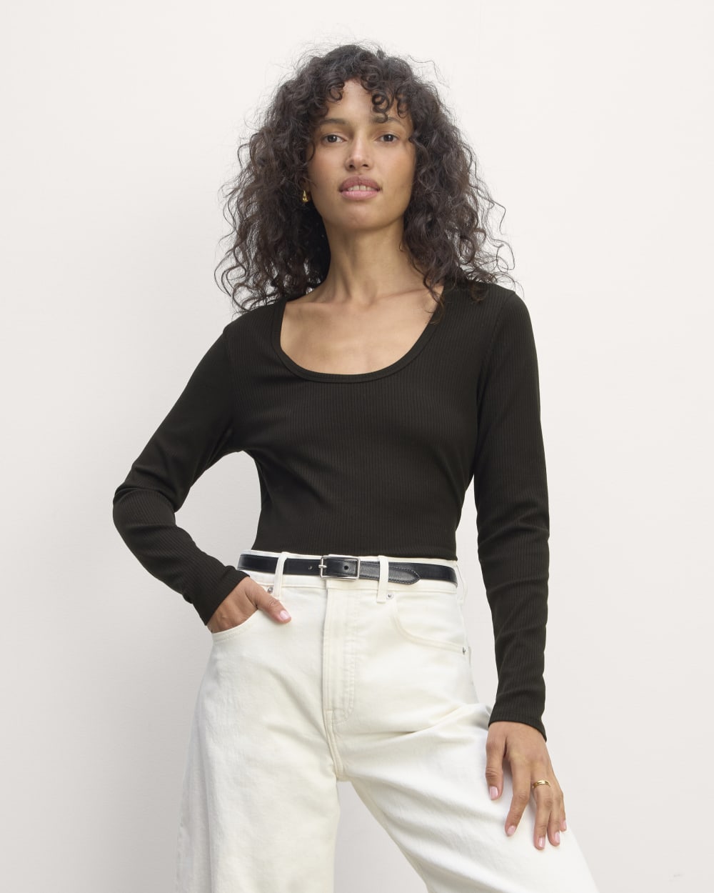 womens-tencel-rib-long-sleeve-shimmy-tee-black | primary