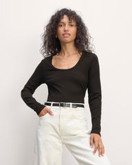 womens-tencel-rib-long-sleeve-shimmy-tee-black | primary