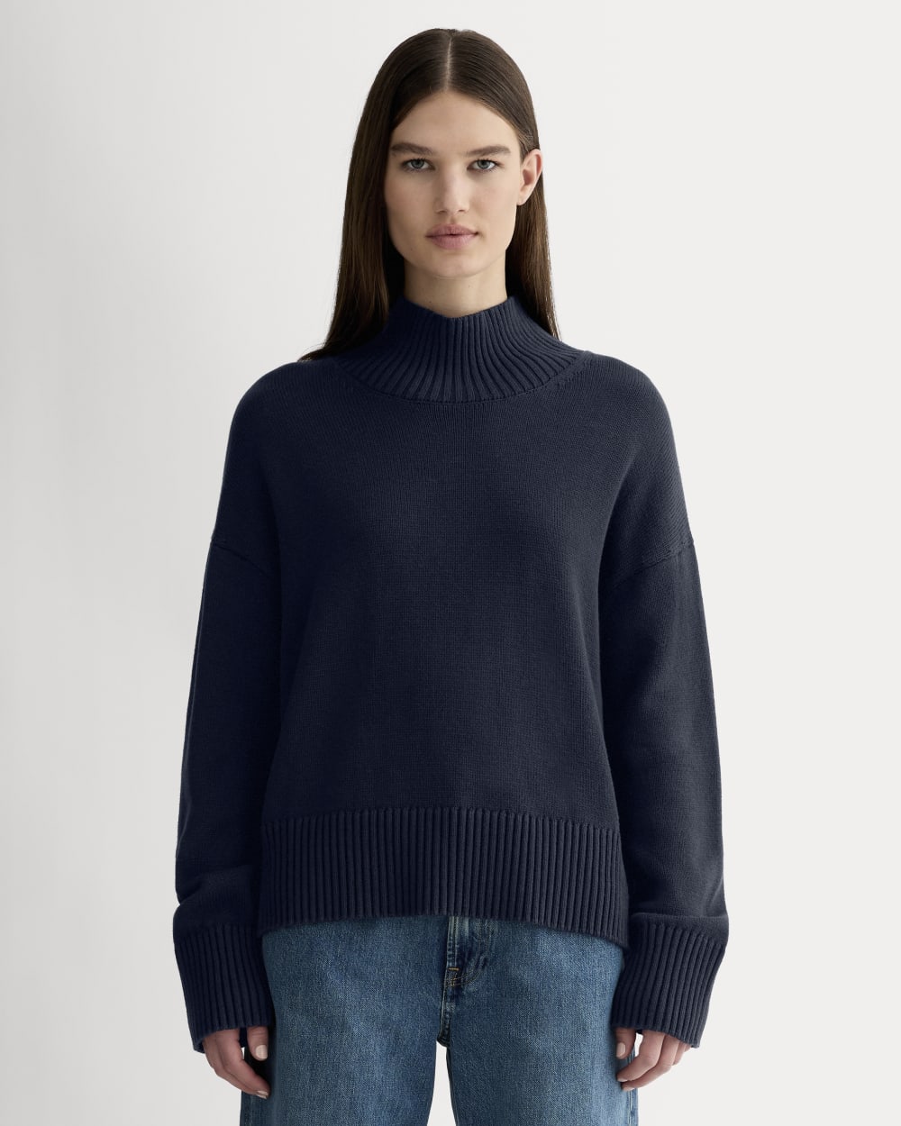 womens-cotton-boxy-turtleneck-navy | primary