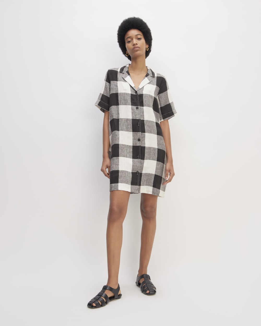 womens-linen-ss-shirt-dress-bone-black-check | primary