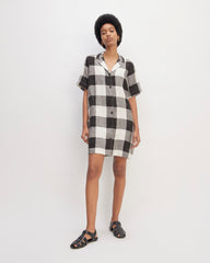 womens-linen-ss-shirt-dress-bone-black-check | primary